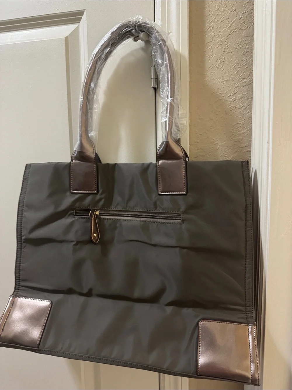 Tory Burch Dark Gray  Nylon Tote with bronze Metallic Trim